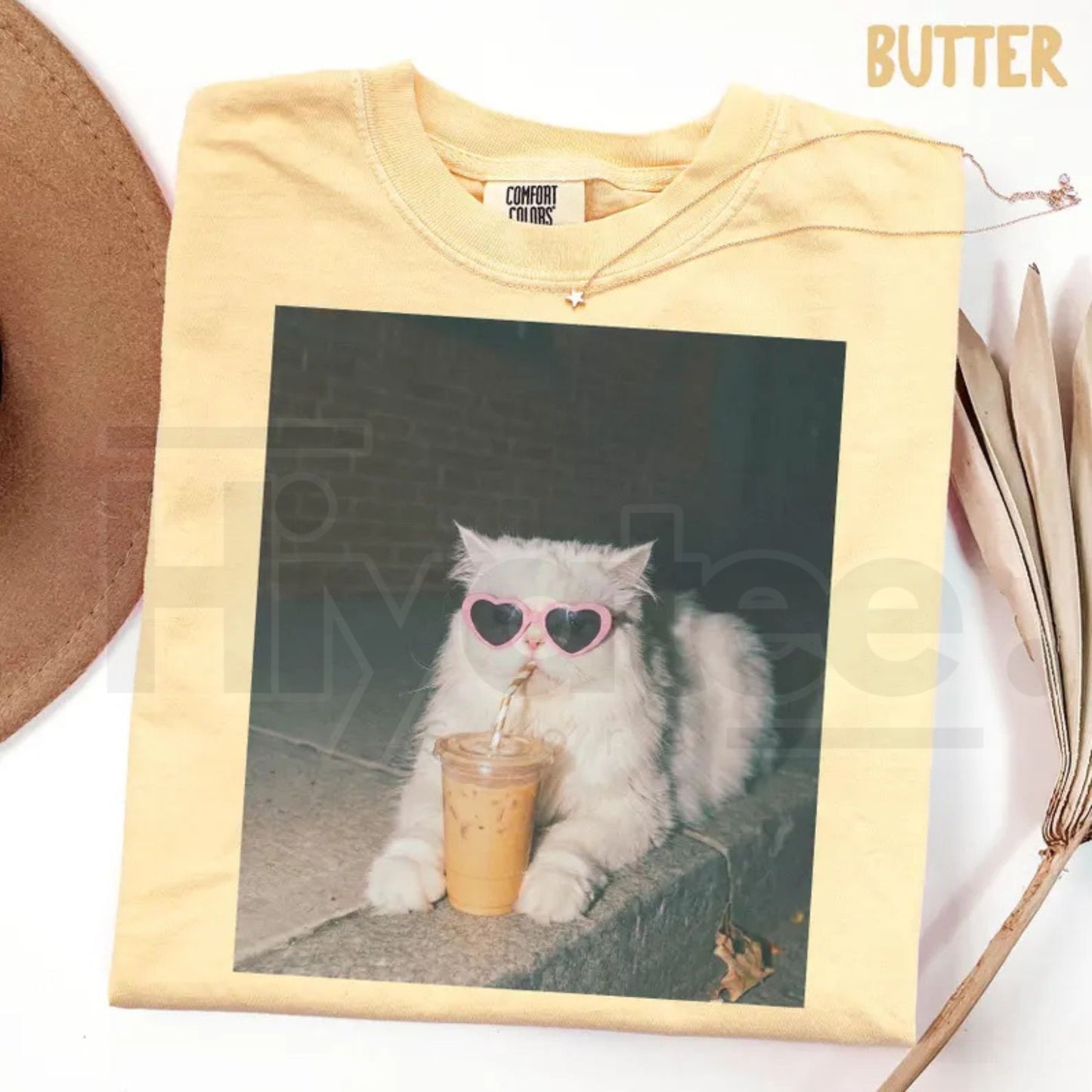 Persian Cat Comfort Colors Shirt Iced Coffee Cat Mom T-Shirt