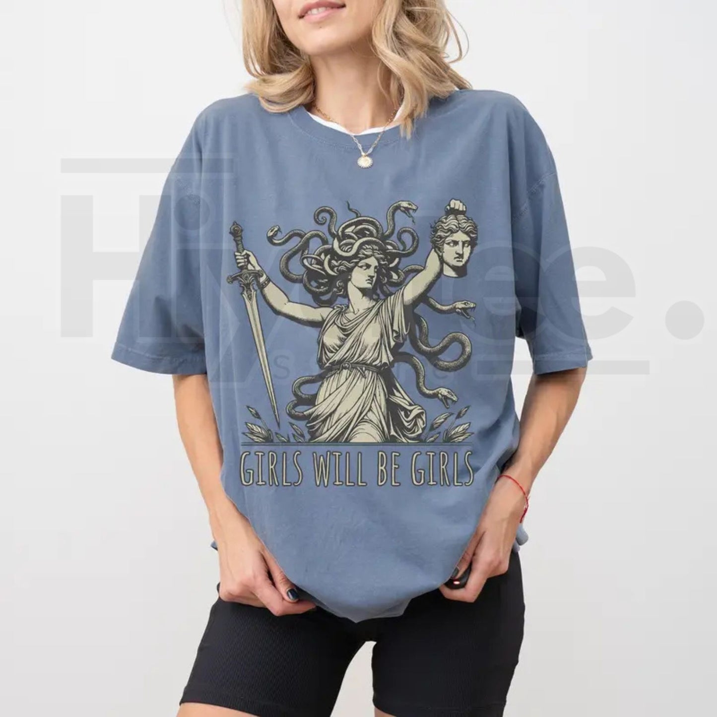 Comfort Colors® Girls Will Be Girls Shirt – Medusa With The Head of Perseus Girl Power Tee, Mythological Feminist Graphic Shirt
