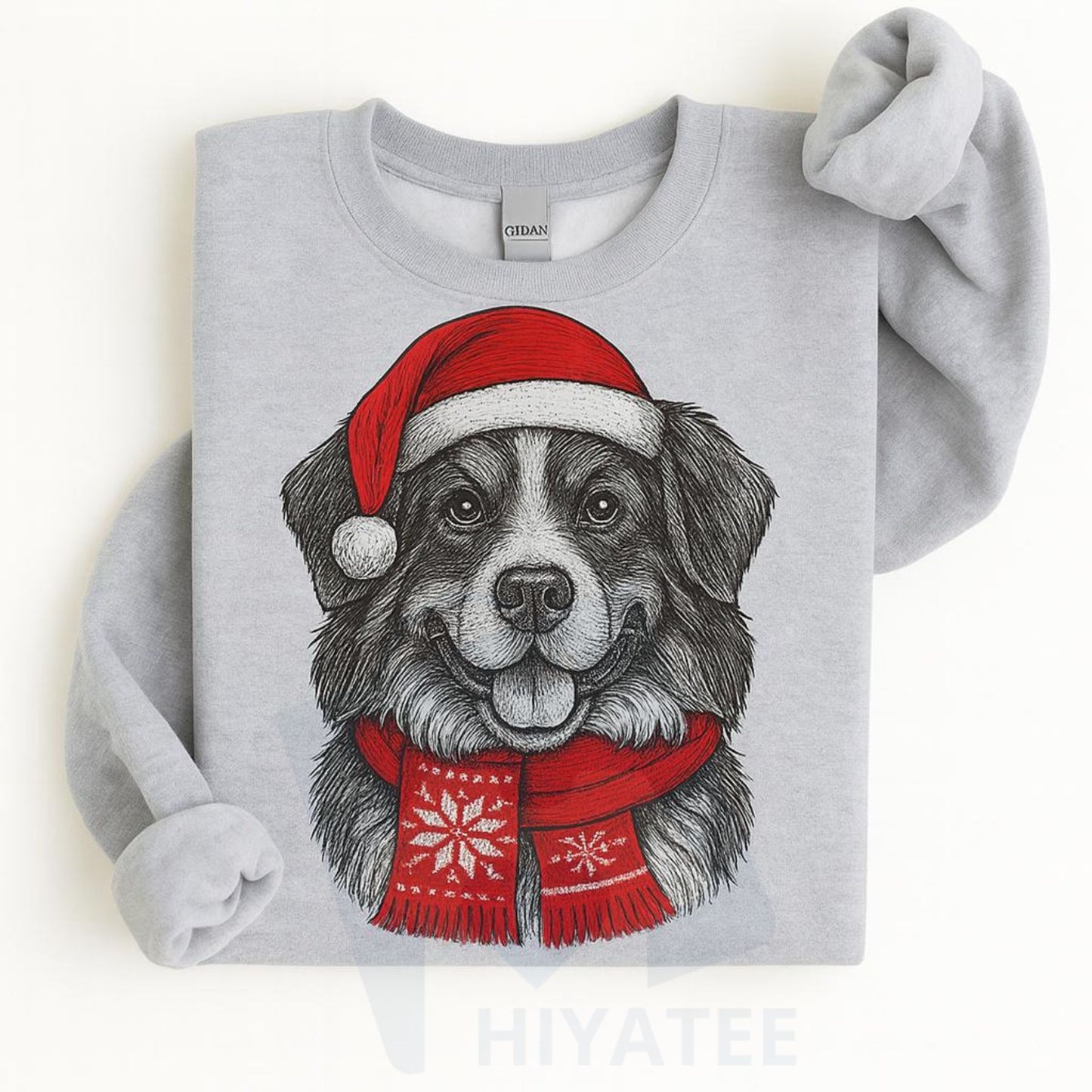 Santa Paws Christmas Hat Dog Sweatshirt: 50 Dog Breeds in Festive Santa Hats, Gildan Unisex Holiday Pullove