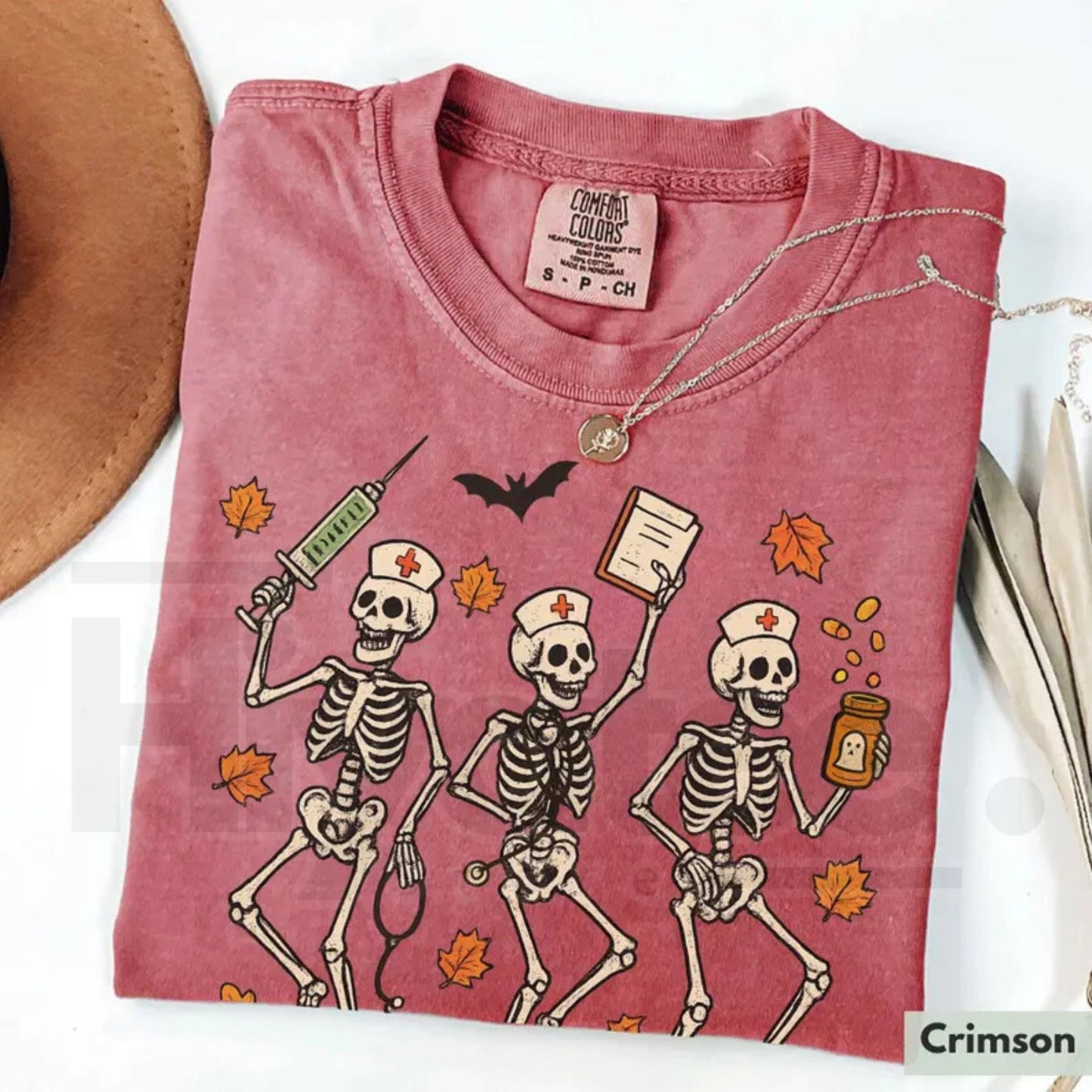 Comfort Colors Halloween Nurse Skeleton Shirt Spooky Season RN Fall Tee