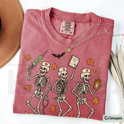 Comfort Colors Halloween Nurse Skeleton Shirt Spooky Season RN Fall Tee