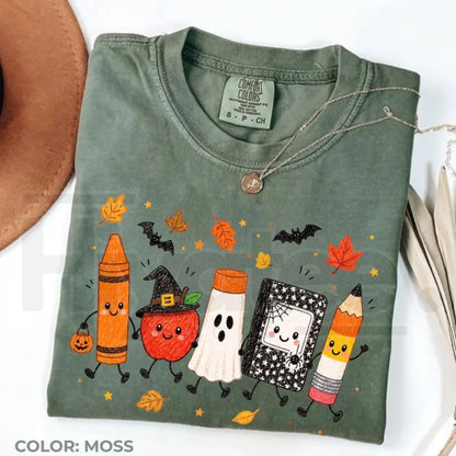 Comfort Colors Halloween Teacher Spooky School Doodles Tee