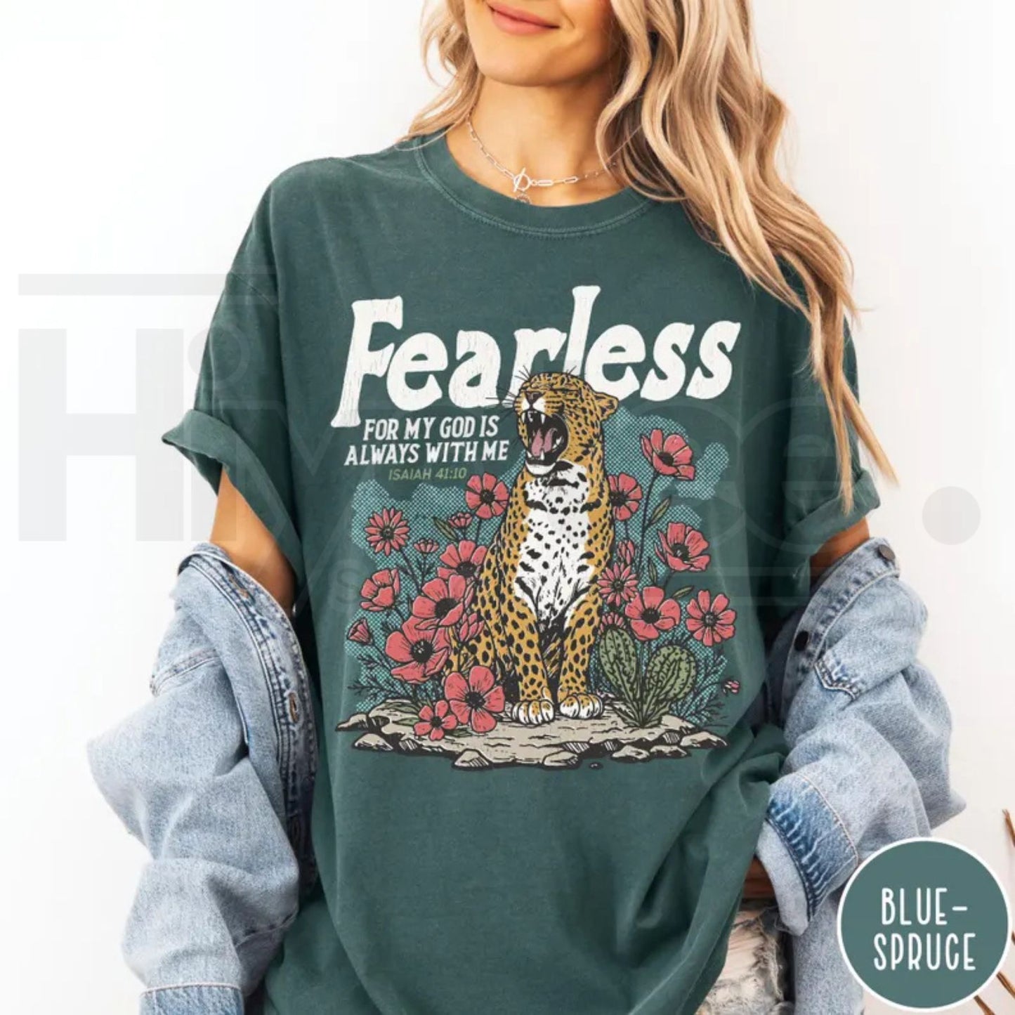 Fearless Bible Verse Comfort Colors T-Shirt Isaiah 41:10 Faith Leopard Shirt