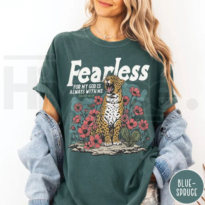 Fearless Bible Verse Comfort Colors T-Shirt Isaiah 41:10 Faith Leopard Shirt