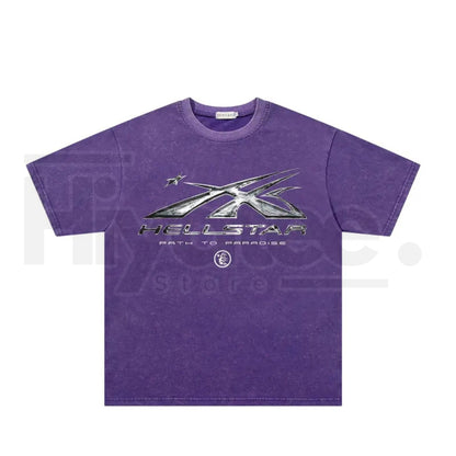 Dark Streetwear Star Flame Washed Graphic Tee – Retro Vintage Tie-Dye Short Sleeve Top