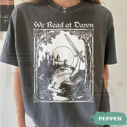 Comfort Colors We Read At Dawn Funny Frog Reading Tee