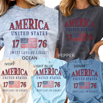 Comfort Colors® America 250 Years Shirt – Floral & Stripe USA 4th of July Graphic Tee