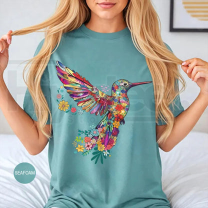 Comfort Colors® Floral Hummingbird Shirt – Bird Lover T-Shirt, Trendy Animal Graphic Tee, Spring Floral Gift for Her