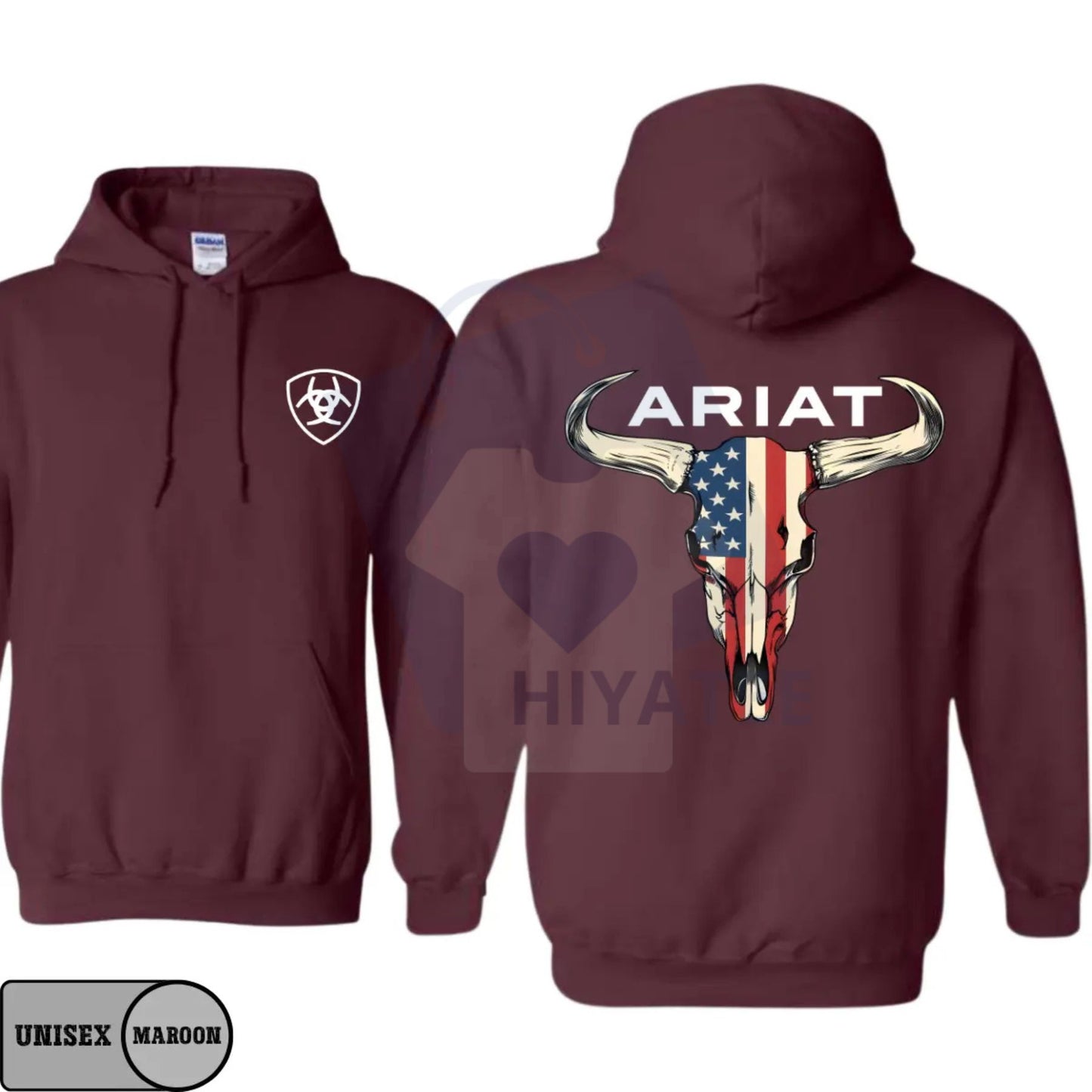 Ariat Hoodie – American Flag Bull Skull Western Cowboy Pullover, Rodeo Ranch Style Sweatshirt, Country Farm Work Outfit, Gift for Men & Women