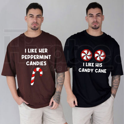 Funny Couples Christmas Graphic T-Shirt – Candy Cane & Peppermint Matching Holiday Tee