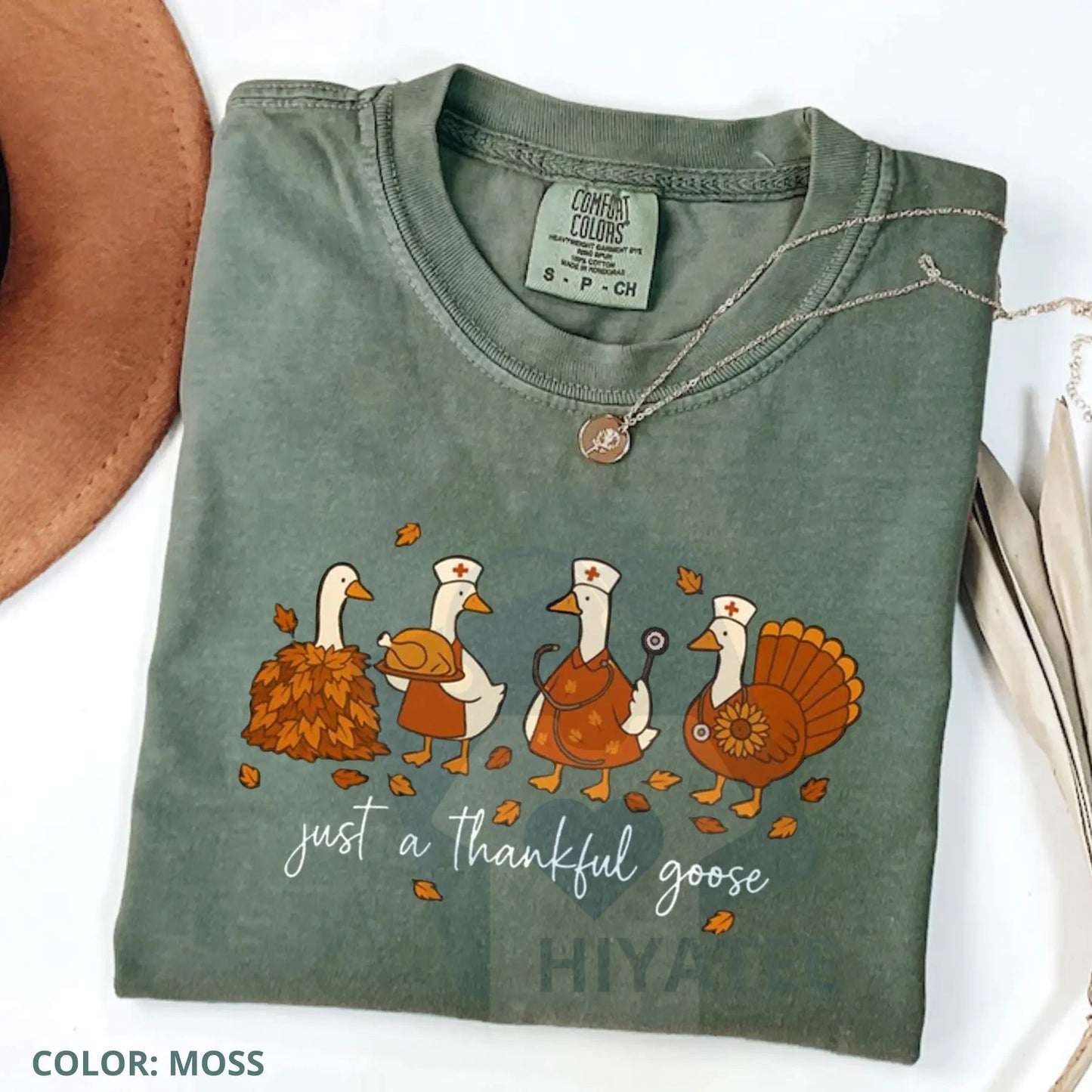 Comfort Colors Just A Thankful Goose Nurse T-Shirt – Funny Fall Nurse Tee, Cute Nursing Appreciation Gift, Thanksgiving Top