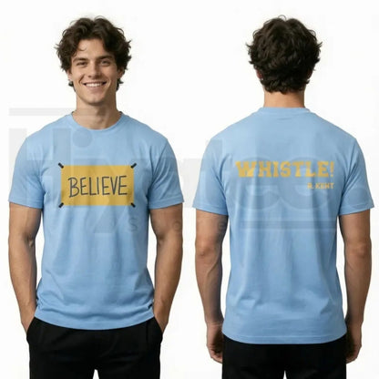 Men's Ted Lasso Believe T-Shirt – Motivational Whistle Backprint Graphic Tee