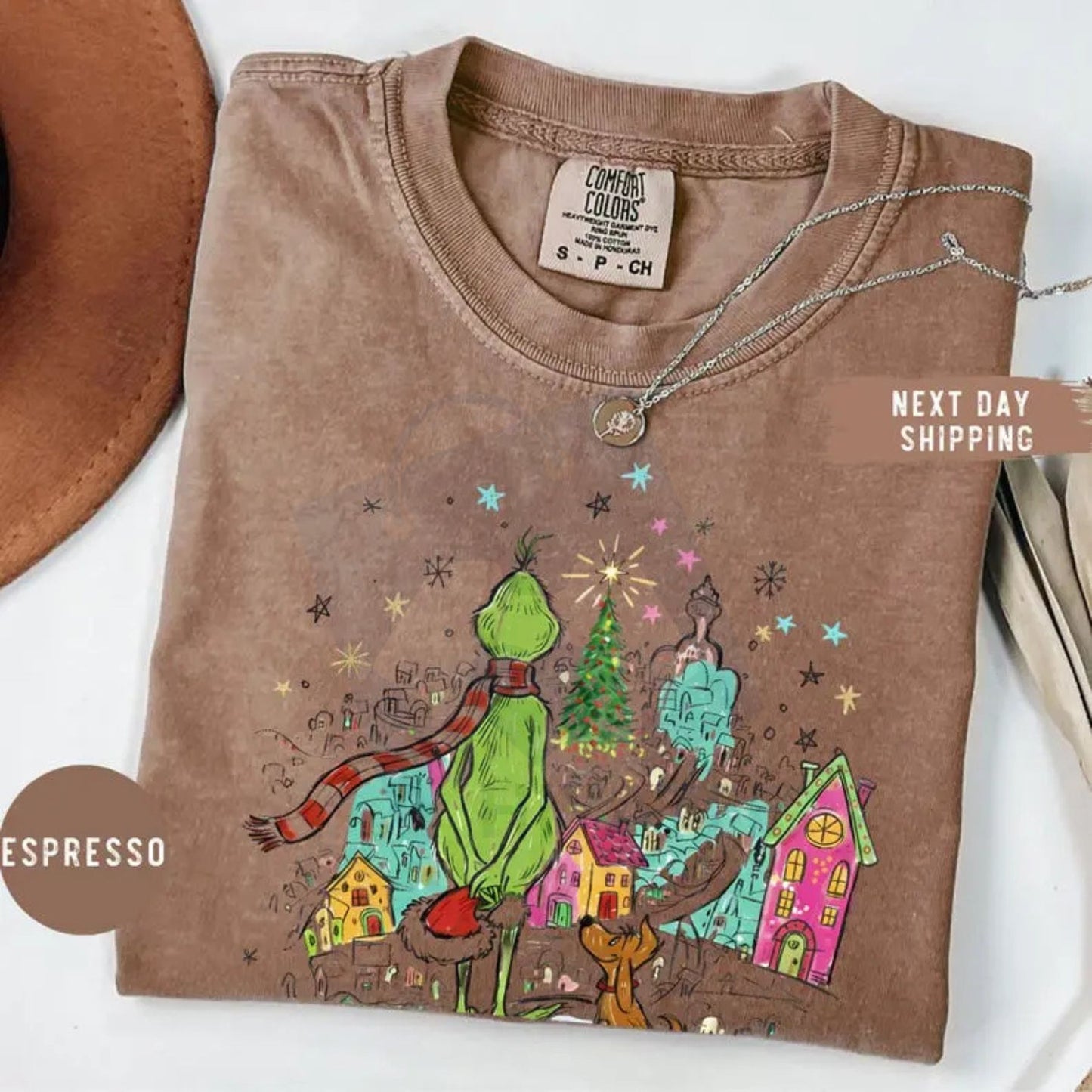 Comfort Colors Christmas Grinch Shirt – Whimsical Whoville Tree Shirt with Dog Max, Festive Green Star Tee