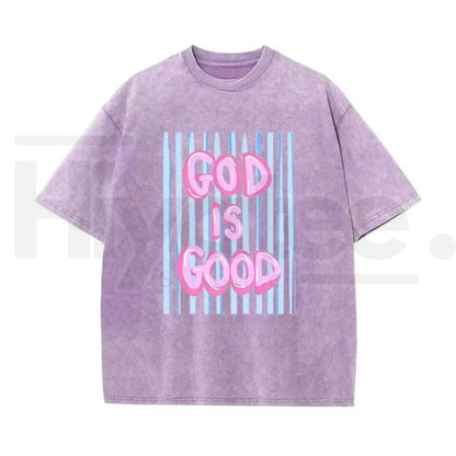 Unisex “God Is Good” Washed Cotton T-Shirt – Faith Graphic Tee, Plus Size Christian Shirt