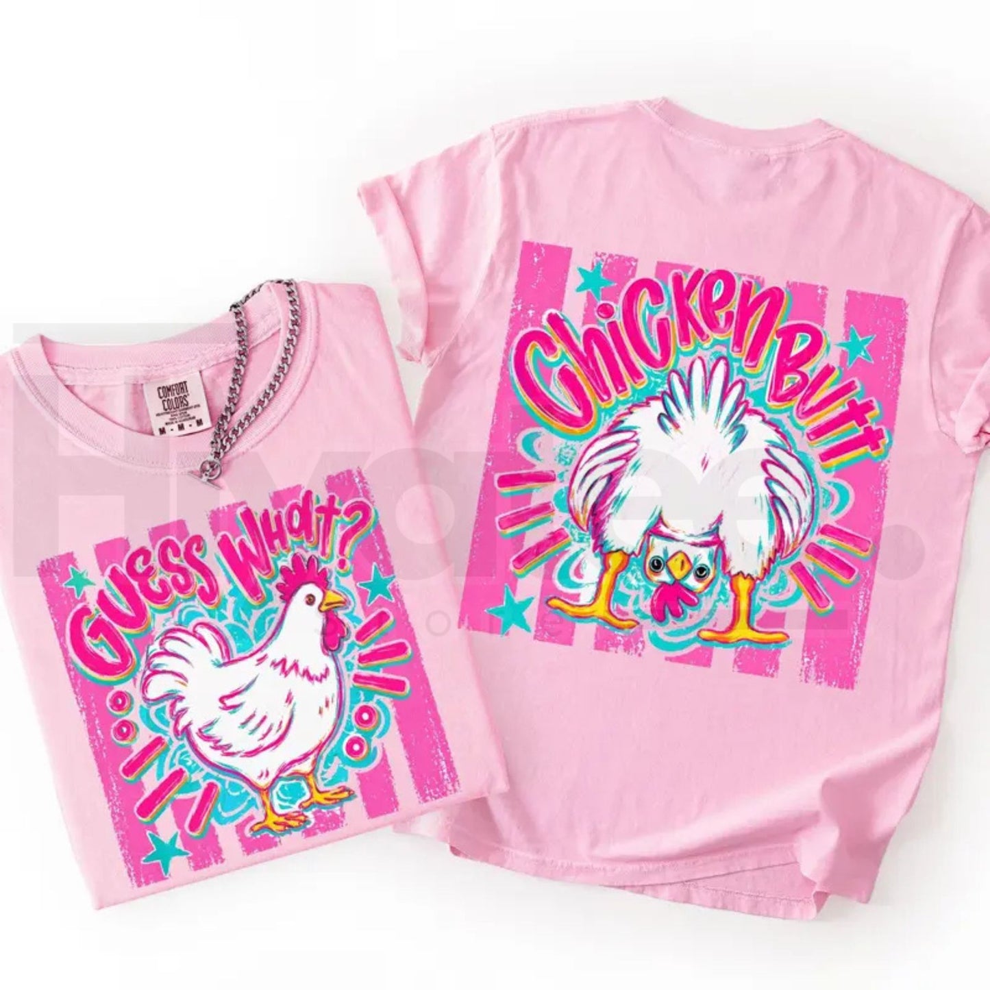 Guess What Chicken Butt Front & Back Shirt – Comfort Colors Trendy Women's T-Shirt, Cute Graphic Tee for Women