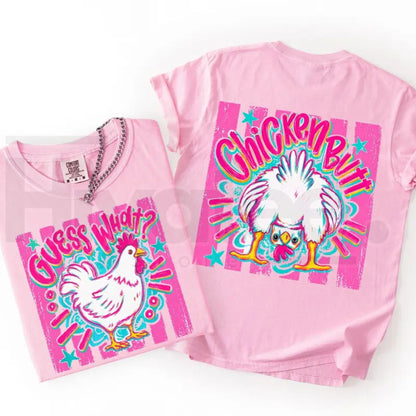 Guess What Chicken Butt Front & Back Shirt – Comfort Colors Trendy Women's T-Shirt, Cute Graphic Tee for Women