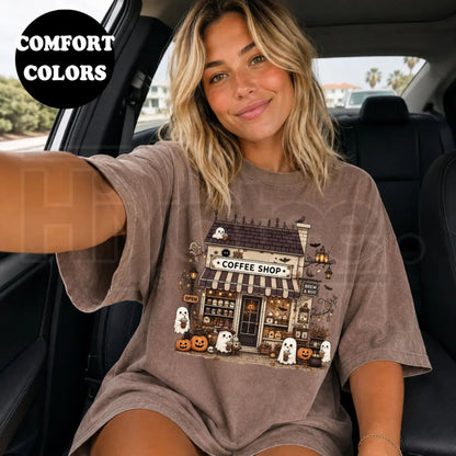 Comfort Colors Spooky Coffee Shop Shirt Ghost Halloween Tee