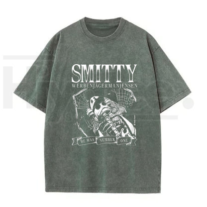 Grunge Bone Art Number One Graphic T-Shirt – Vintage Washed Y2K Streetwear Tee for Men & Women