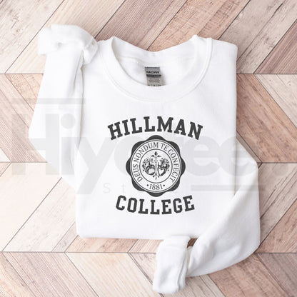 Hillman College Sweatshirt – Vintage College Graphic Crewneck, Retro Campus Style Pullover, Classic Collegiate Fan Gift