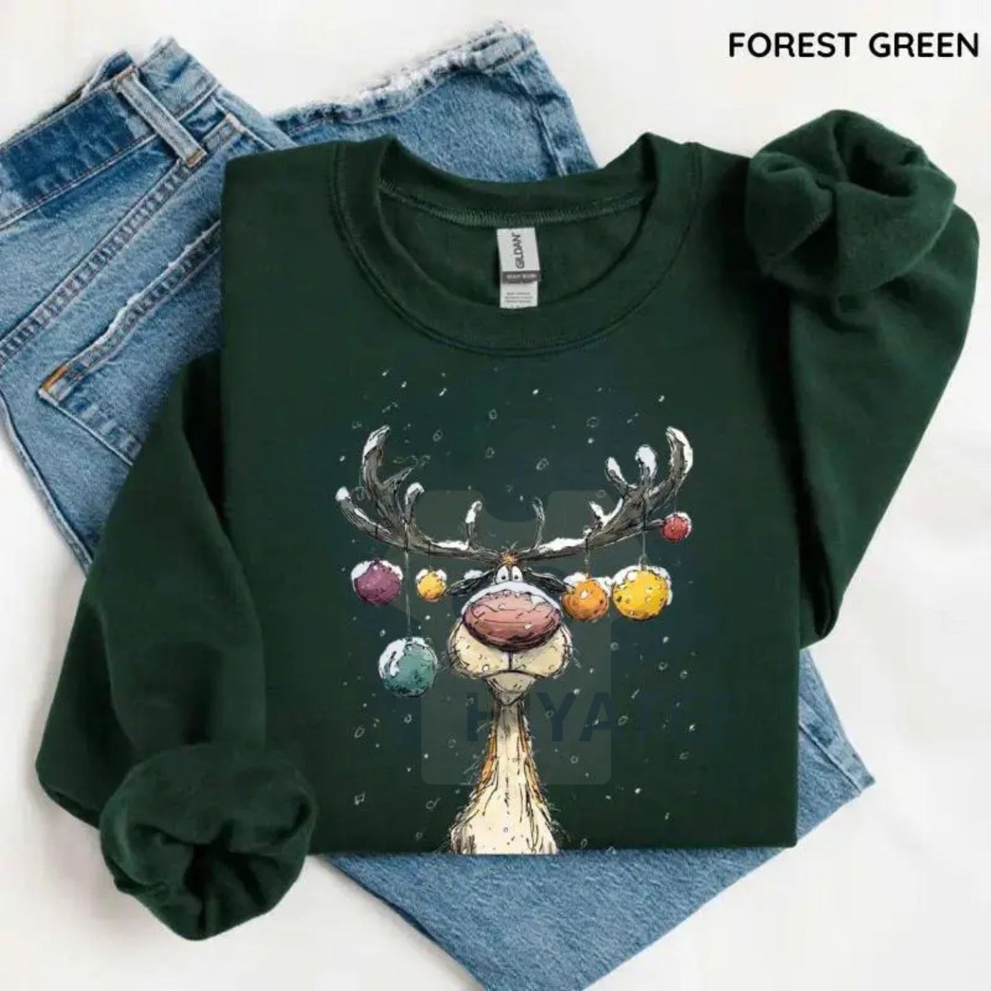 Vintage Reindeer Sweatshirt: Cute Christmas Sweater, Retro Holiday Crewneck Pullover, Unisex Festive Apparel