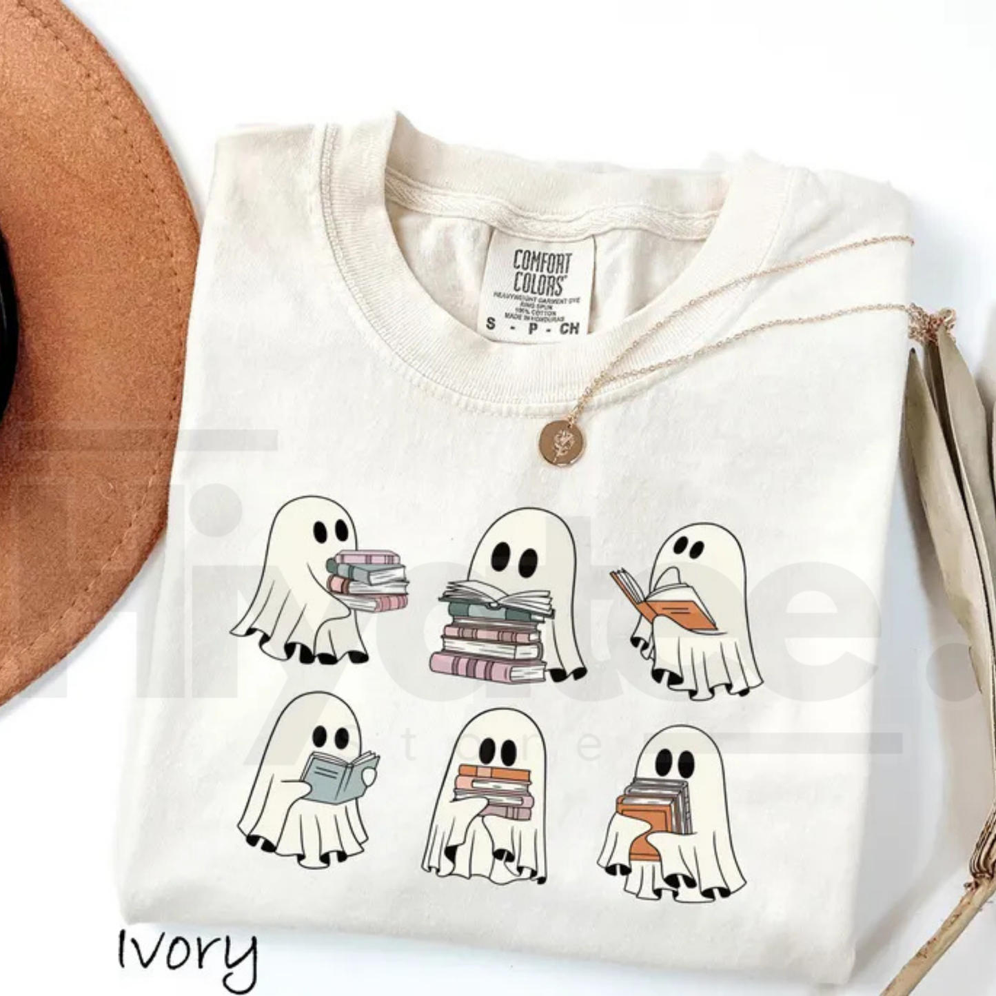 Comfort Colors Halloween Book Shelf Tshirt Ghost Reader Book Lover Shirt