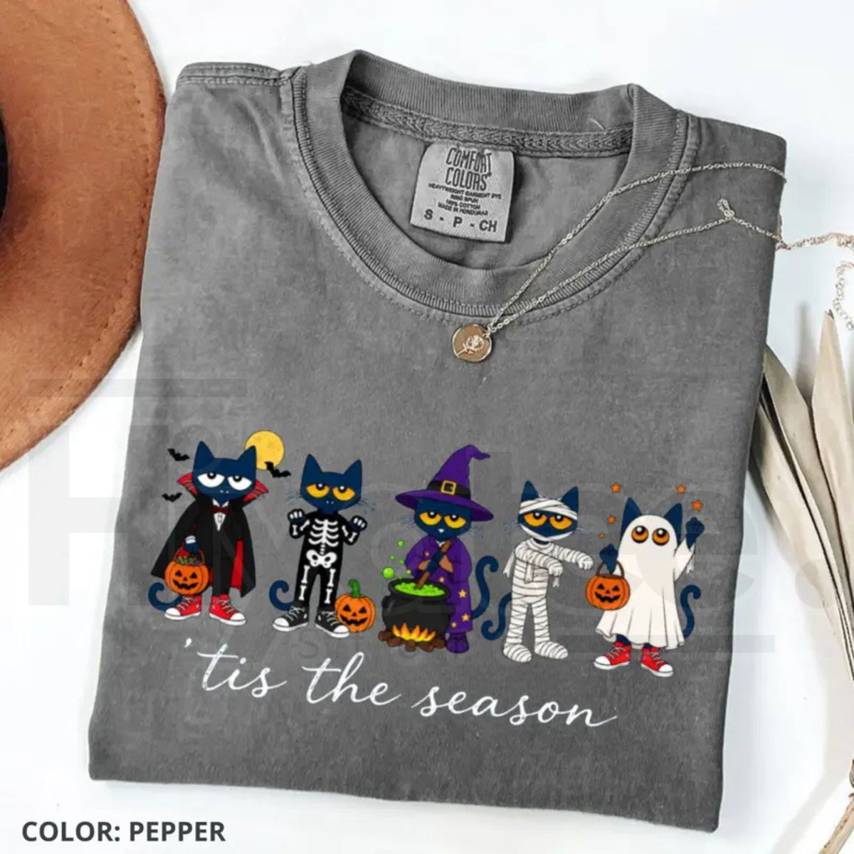 Pete the Cat Halloween Teacher Shirt Tis the Season Funny School Classroom Tee