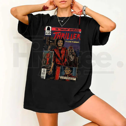 Vintage MJ Comic T-Shirt – Retro King of Pop Thriller Graphic Tee, 80s Pop Culture Music Fan Premium Cotton Gift