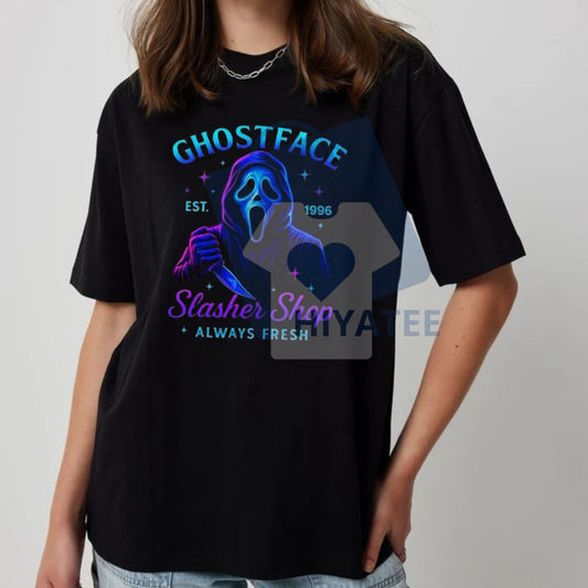 Halloween Neon Horror Characters T-Shirt – Retro Glowing Graphic Tee
