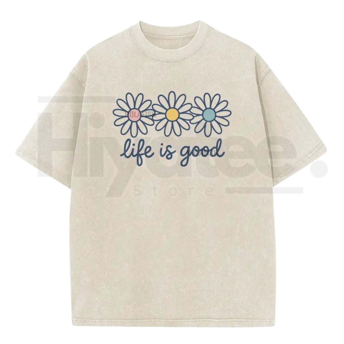 Holafish Acid Wash Daisy Print T-Shirt – Vintage Streetwear Drop Shoulder Graphic Tee