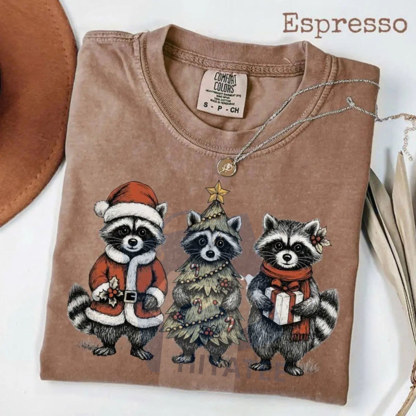 Comfort Colors Christmas Raccoons T-Shirt – Cute Woodland Trio Holiday Tee