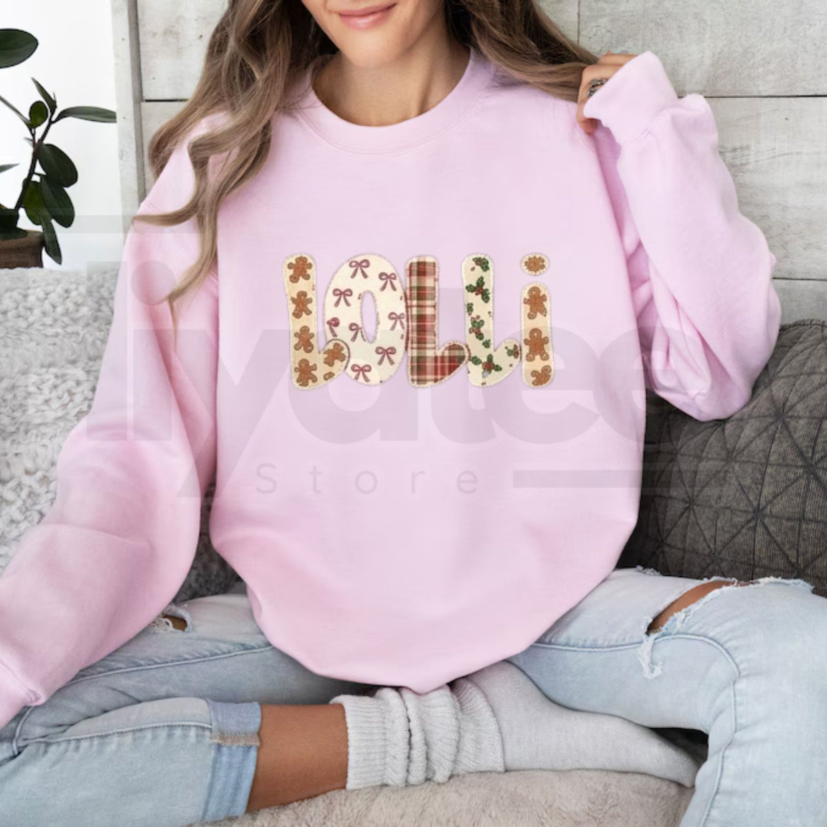Personalized Family Name Christmas Forest Green Sweatshirt | Gingerbread Plaid Holiday Crewneck