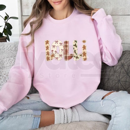 Personalized Family Name Christmas Forest Green Sweatshirt | Gingerbread Plaid Holiday Crewneck