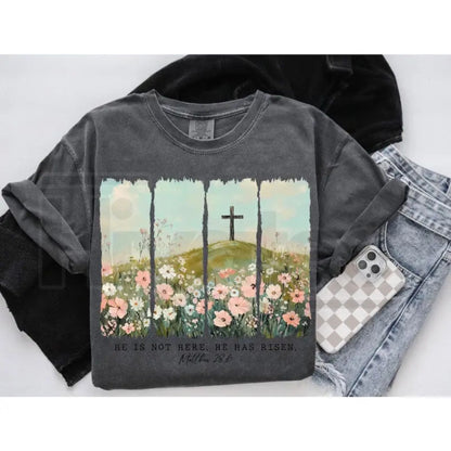 He Is Risen Wildflower Crewneck: Aesthetic Boho Christian Easter Sweatshirt
