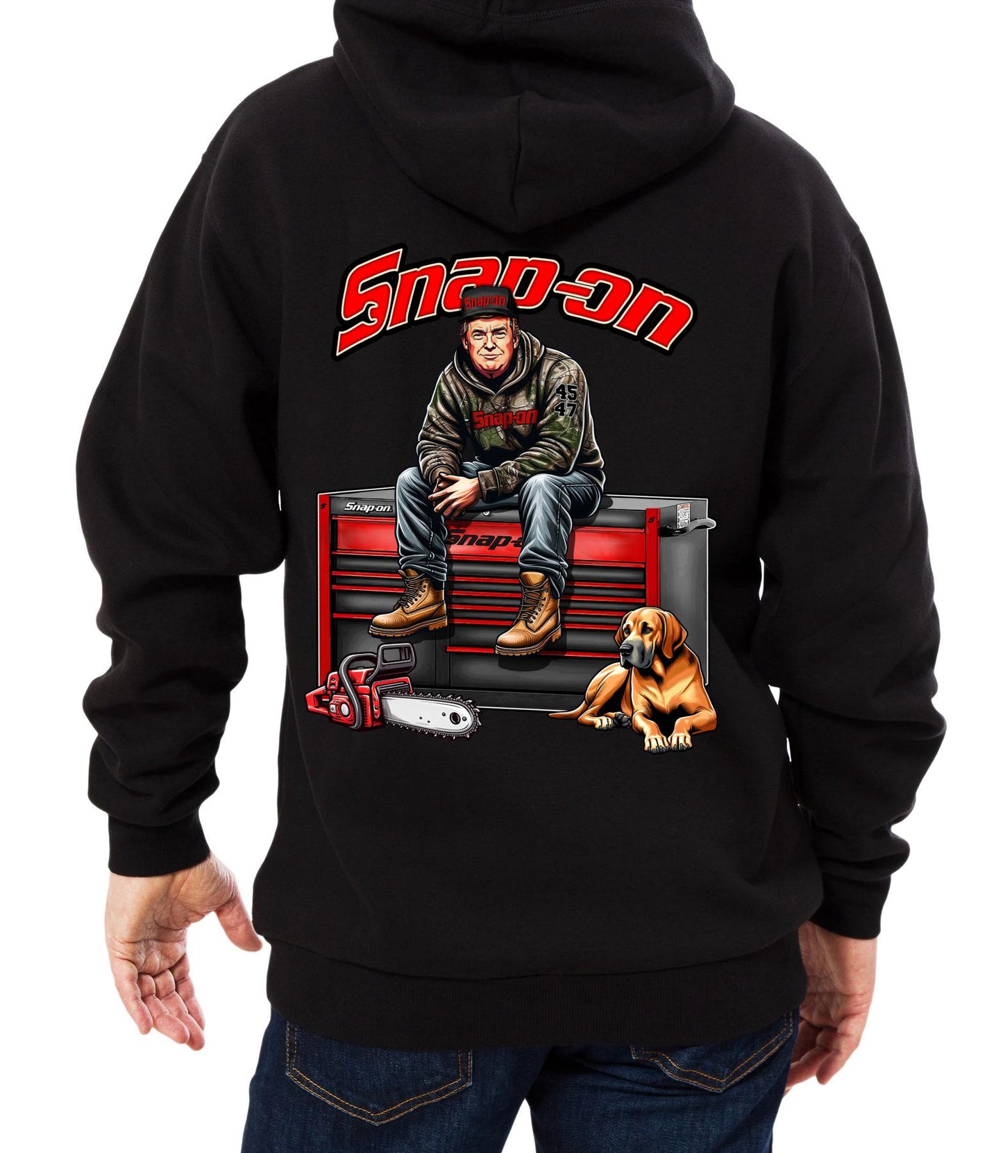 Snap-On Trump 2-Sided Hoodie – Bold Trump Chainsaw Graphic