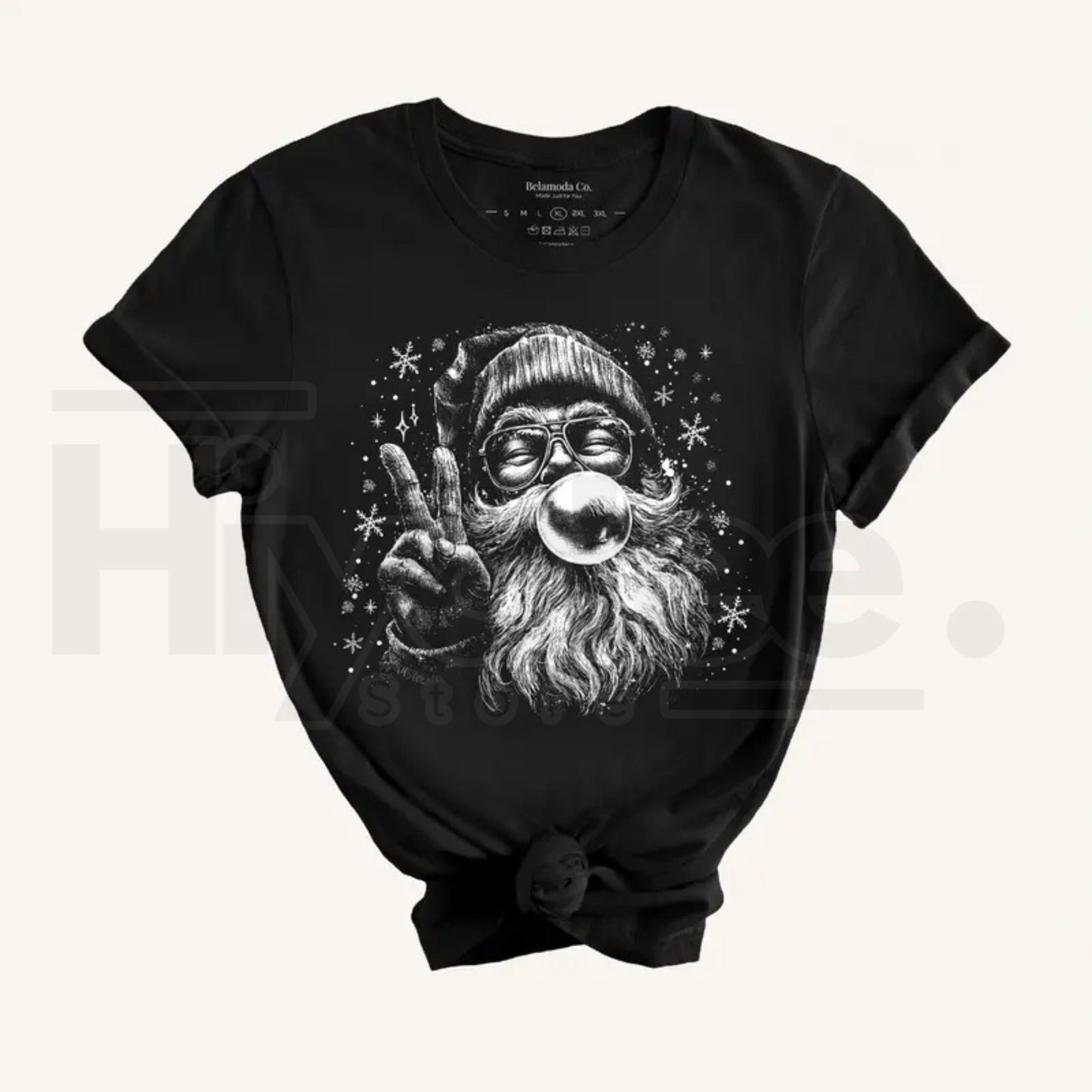 Vintage Bubble Gum Santa Black Graphic T-Shirt