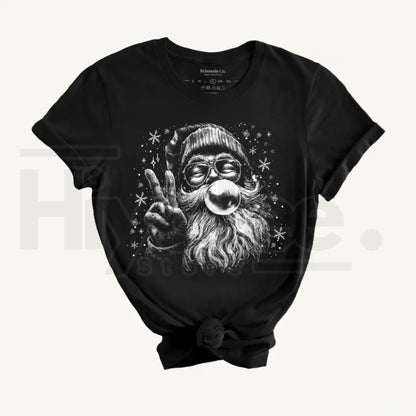 Vintage Bubble Gum Santa Black Graphic T-Shirt