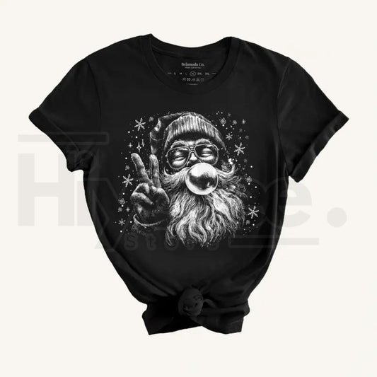 Vintage Bubble Gum Santa Black Graphic T-Shirt