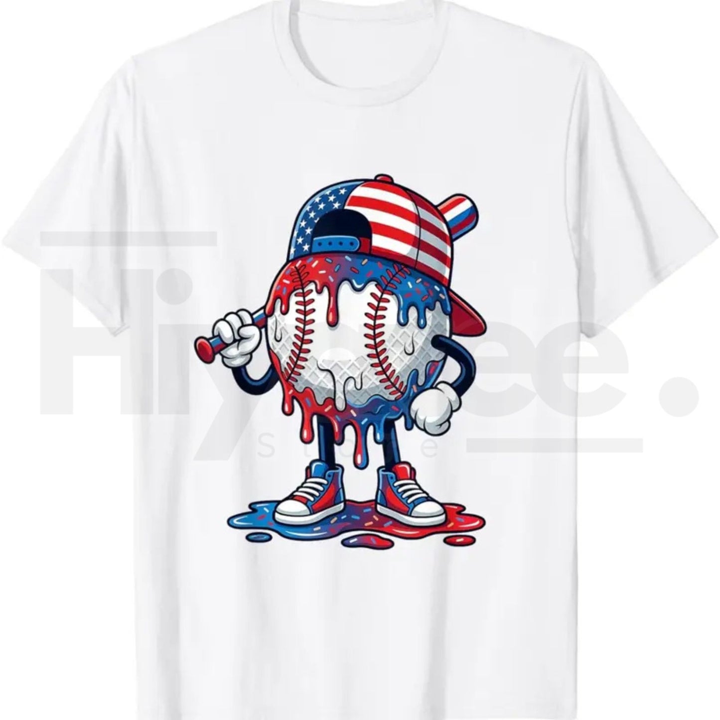 Baseball Drip Patriotic Ice Cream US Flag Youth Boys T-Shirt – Summer Graphic Tee