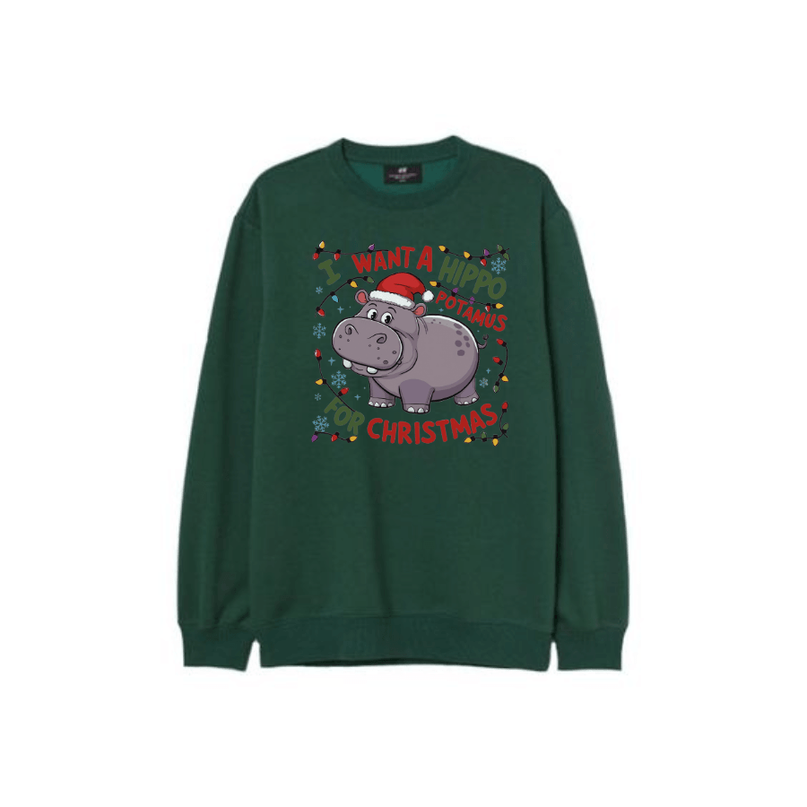 Cute A Hippopotamus For Christmas Shirt,  I Want A Hippo Potamus For Christmas Sweatshirt Clothing Cotton - Hiyatee