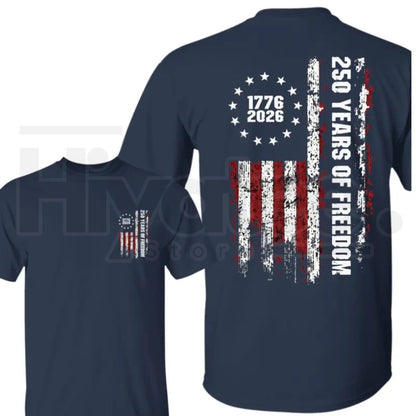 Double-Sided USA 250th Anniversary T-Shirt – Vintage 1776-2026 Patriotic Flag Tee