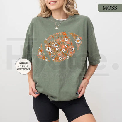 Comfort Colors Floral Football Shirt Game Day Touchdown Tee