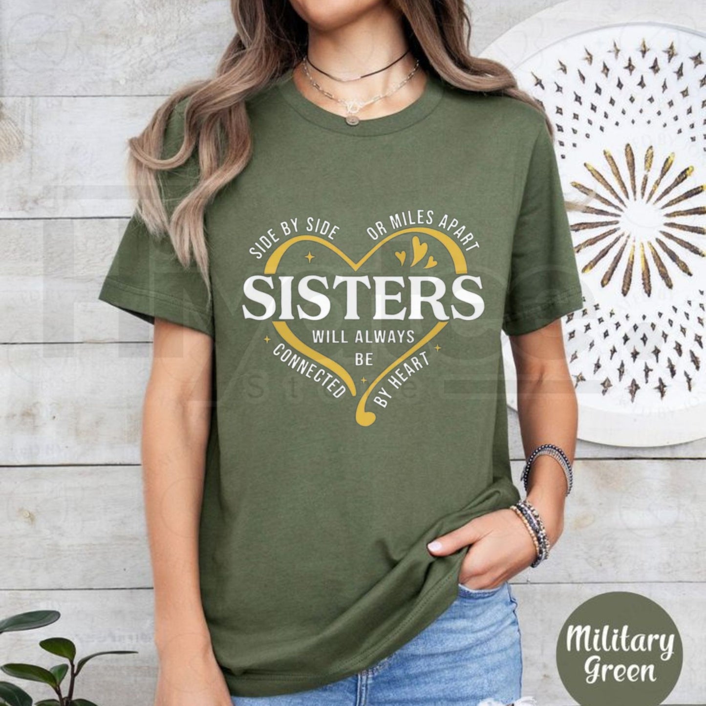 "Side By Side Or Miles Apart" – Matching Sisters Vacation Graphic Top