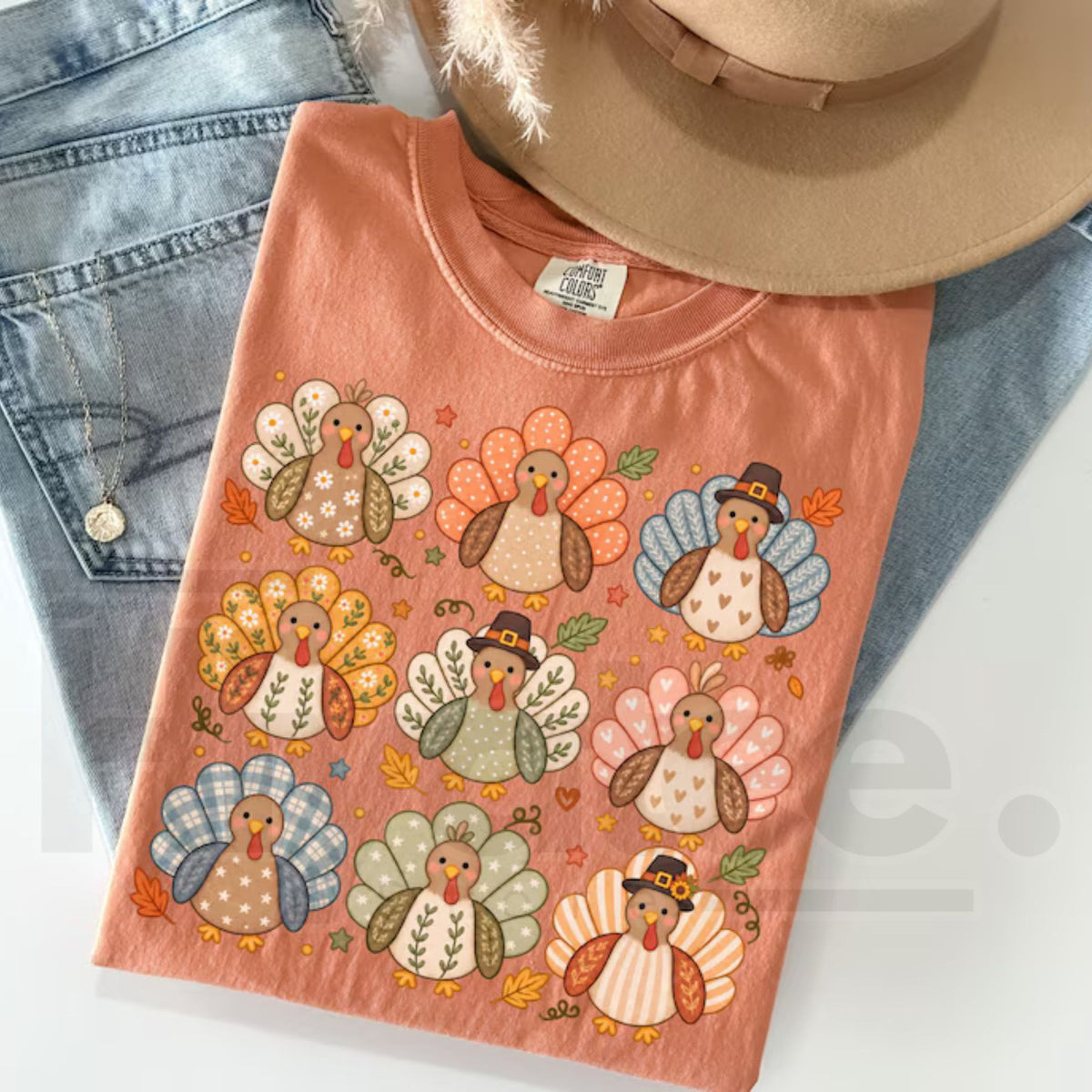 Comfort Colors Boho Turkey Thanksgiving Preppy Fall Tee