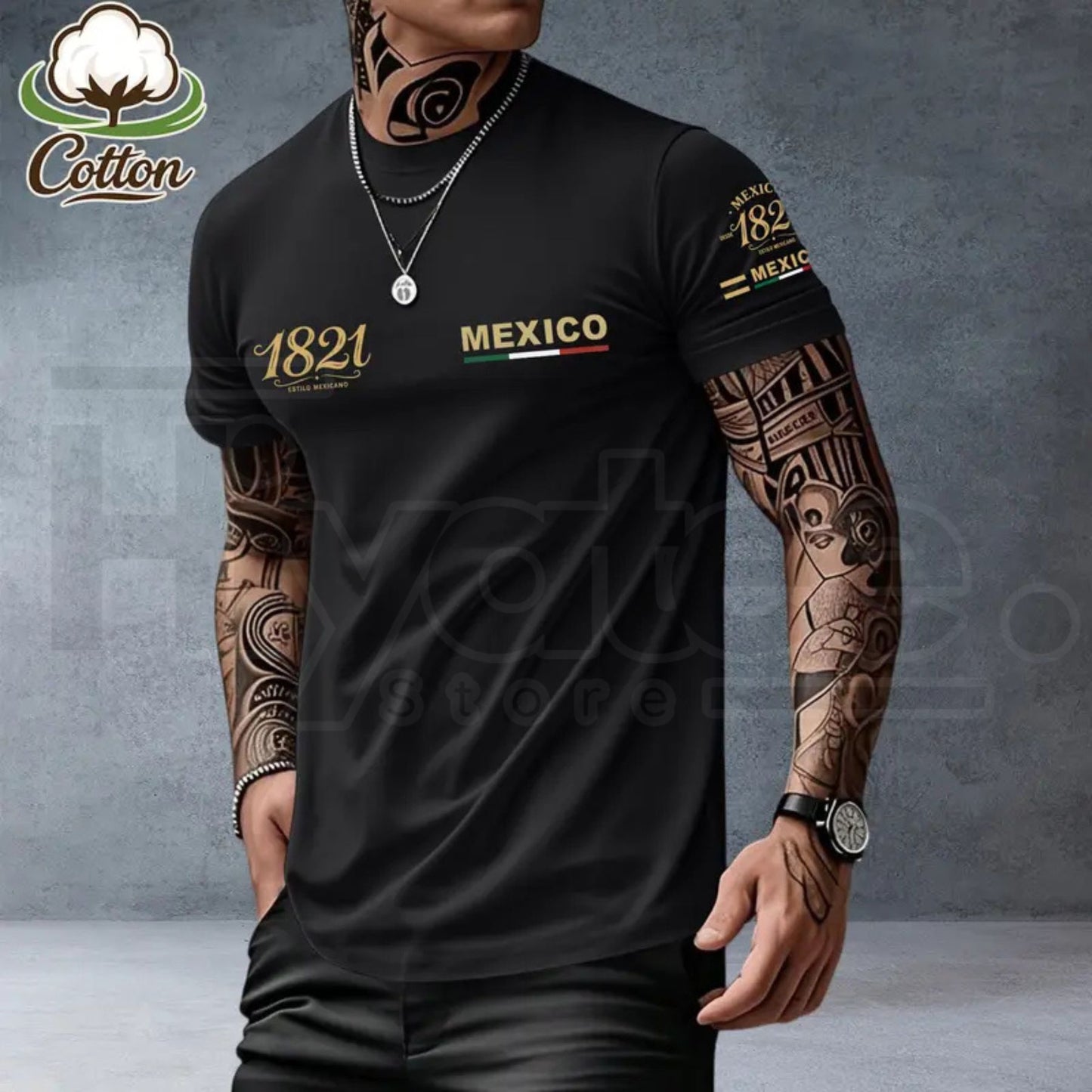 Men's Heavyweight Loose-Fit Mexican Heritage T-Shirt – Summer Casual Streetwear Tee