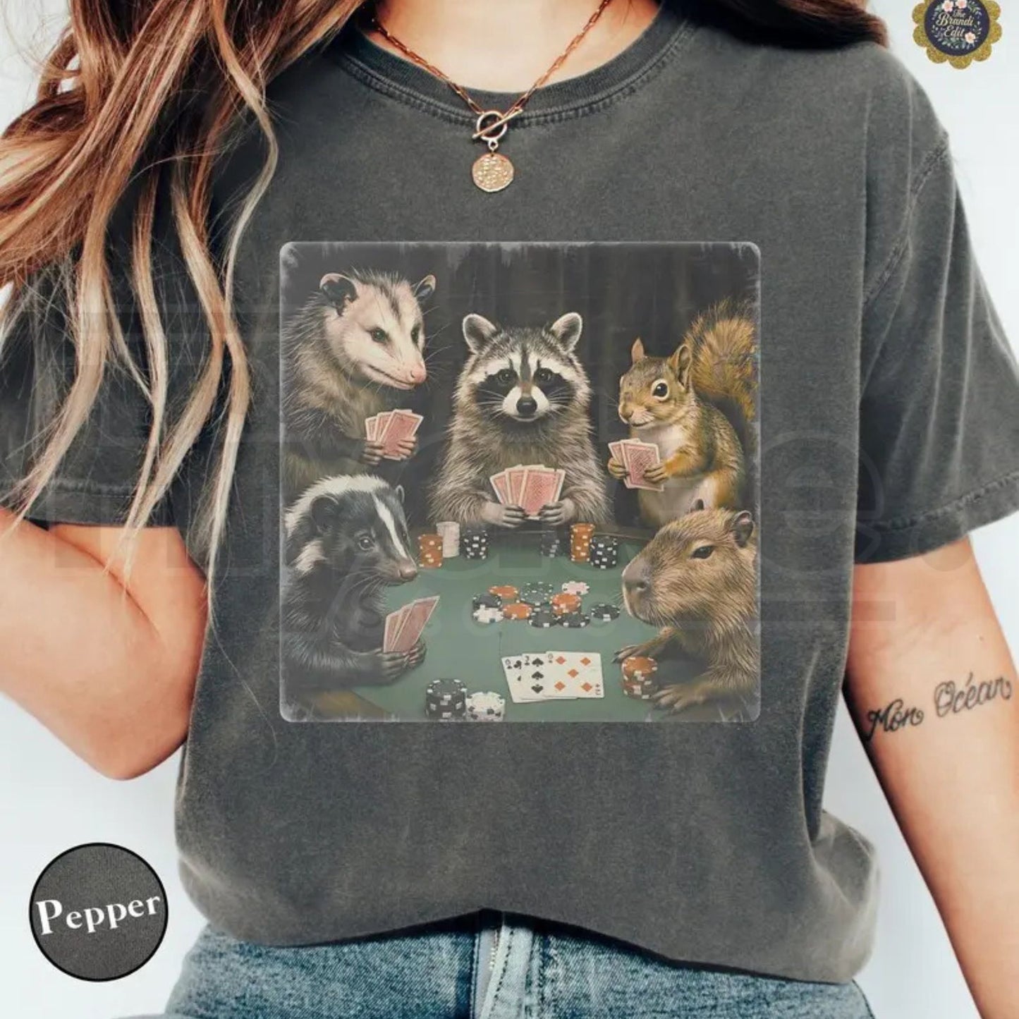 Comfort Colors Animals Playing Poker T-Shirt – Funny Meme Tee, Raccoon Opossum Capybara Graphic Shirt