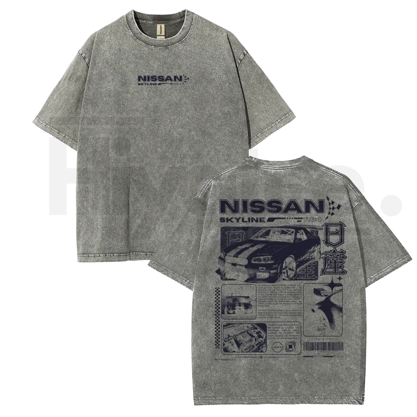 JDM Sports Car Vintage Washed T-Shirt – Oversized Denim Style Streetwear Graphic Tee