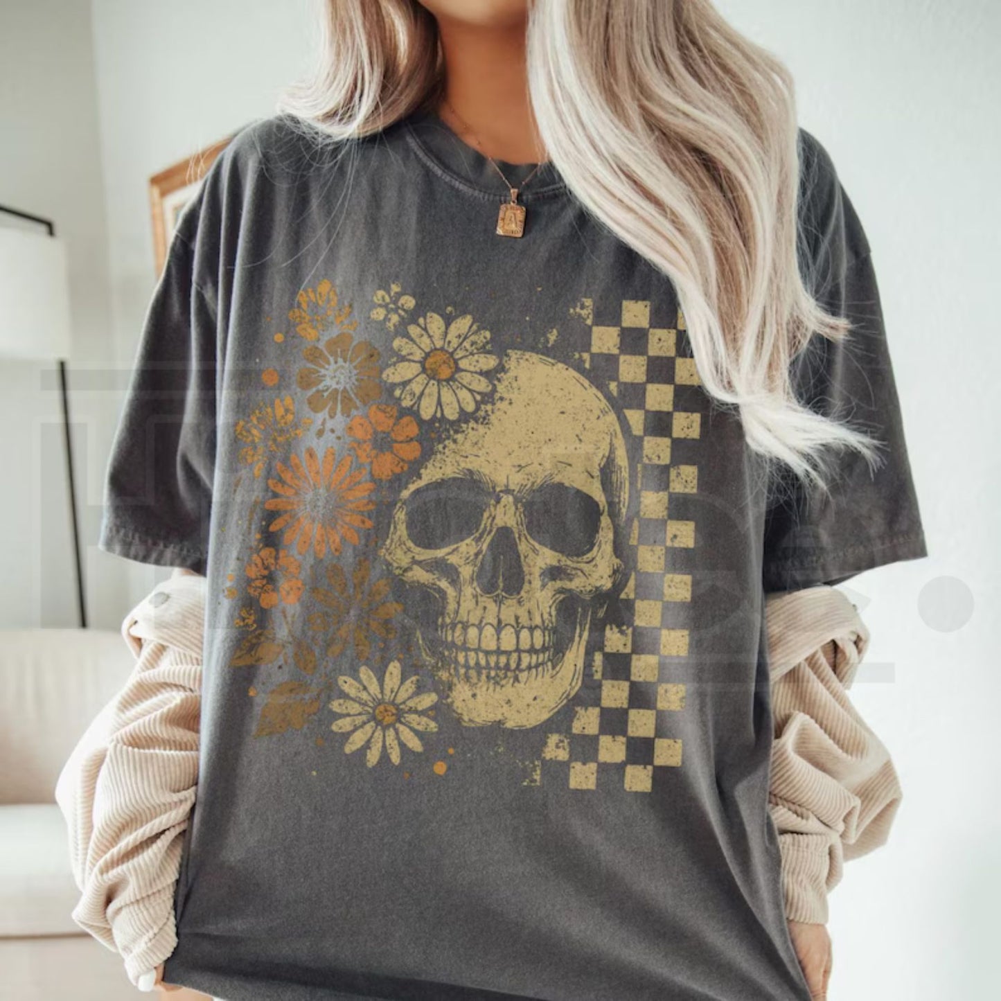 Boho Skull Graphic Tee Vintage Grunge Retro Summerween Spooky Halloween Shirt