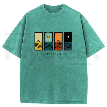 "One Day At A Time" Holafish – Oversize Acid Wash Vintage Graphic Top