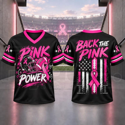 Breast Cancer Awareness Football Jersey – Pink Ribbon V-Neck Game Day Top