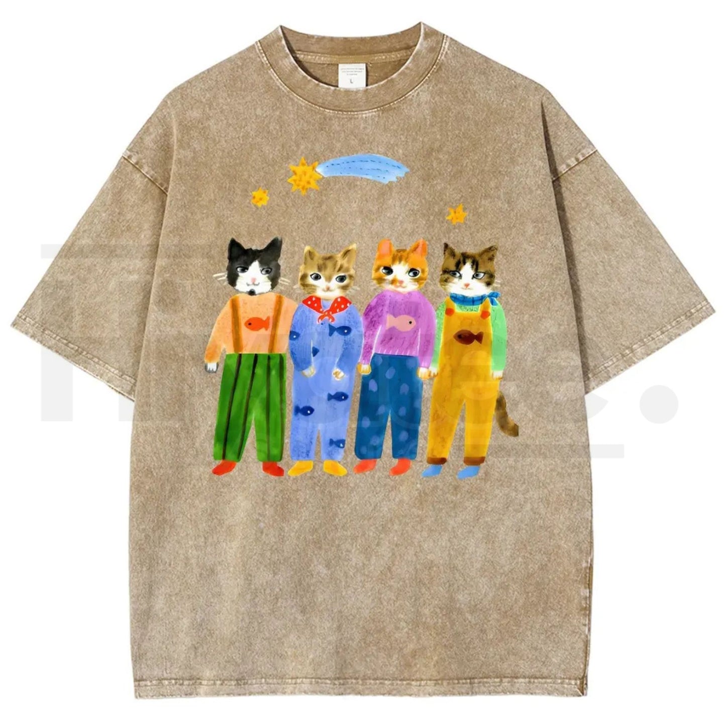 Retro "Cats In Overalls" Vintage Graphic T-Shirt – Hand-Painted Style 90s Streetwear